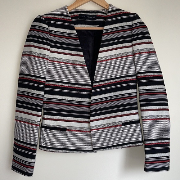 ZARA | Black white red collarless structured jacket - Picture 5 of 9